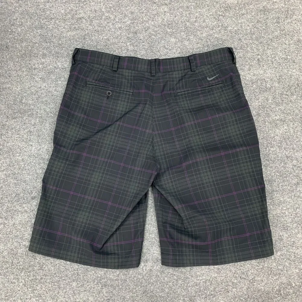 Nike Shorts Mens 36 Black Green Golf Plaid High Rise Moisture Wicking Chino